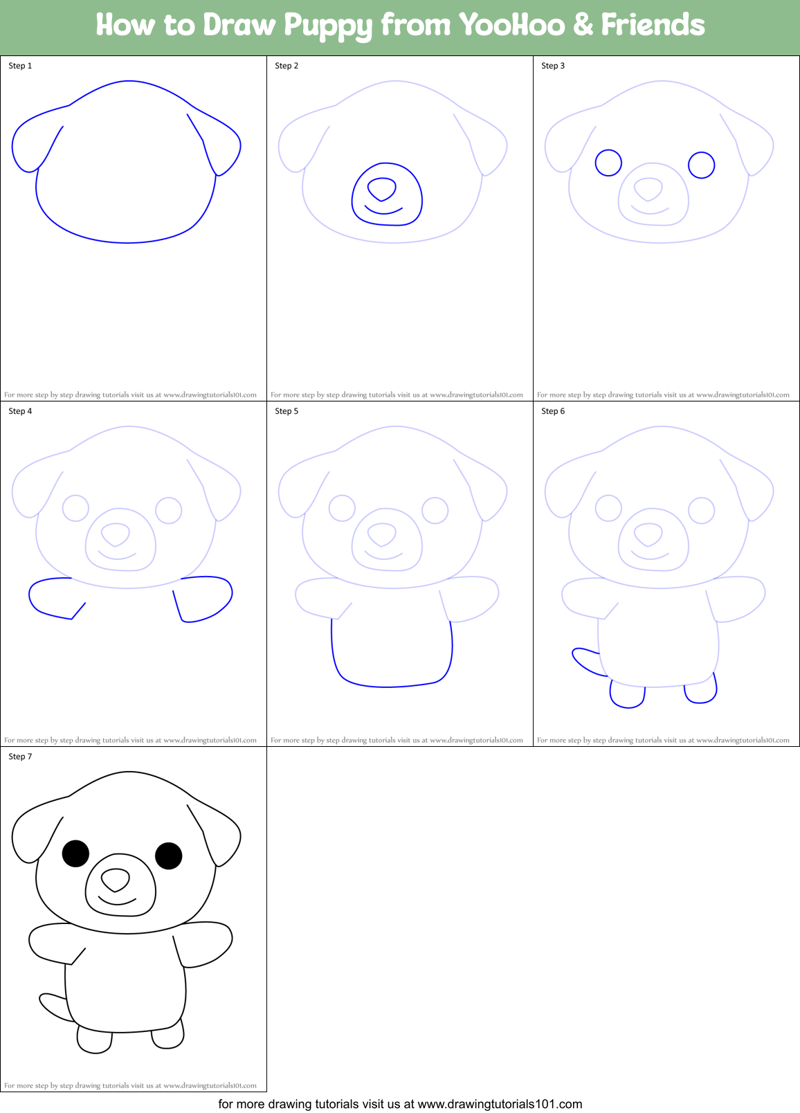 How to Draw Puppy from YooHoo & Friends Printable Step by Step