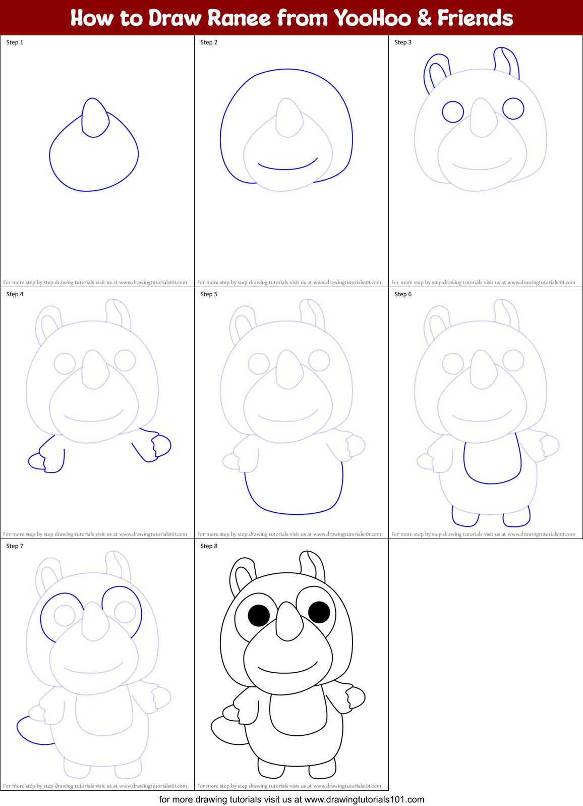 How to Draw Ranee from YooHoo & Friends Printable Step by Step