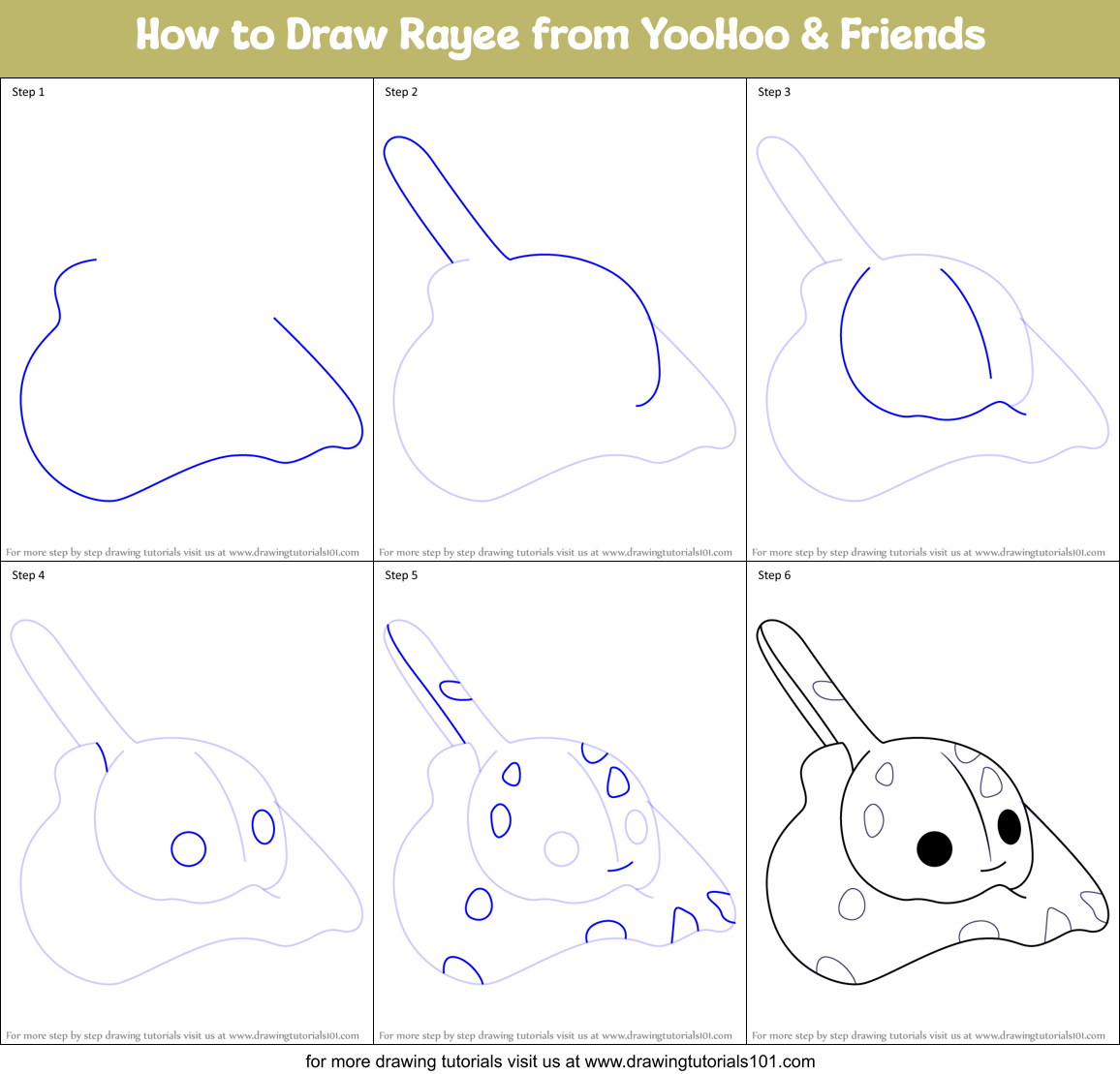 How to Draw Rayee from YooHoo & Friends Printable Step by Step