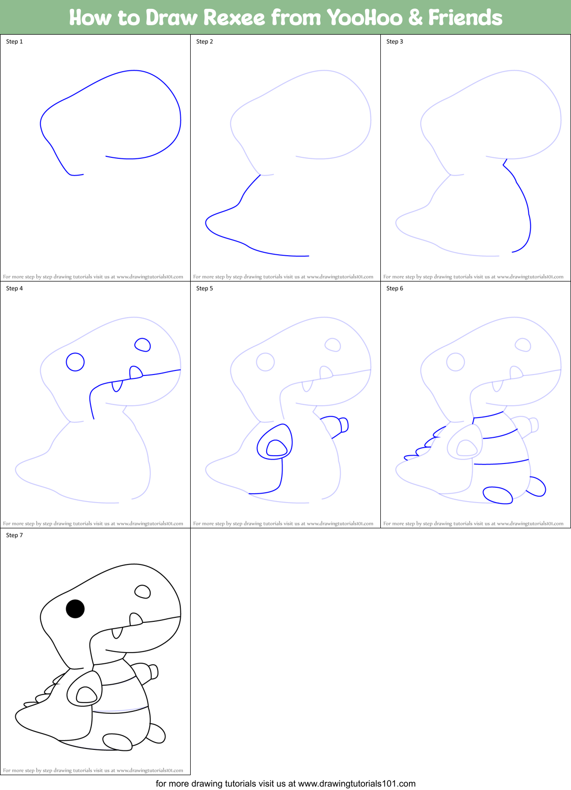 How to Draw Rexee from YooHoo & Friends Printable Step by Step
