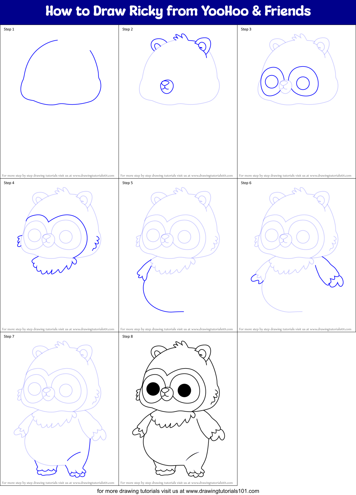 How to Draw Ricky from YooHoo & Friends Printable Step by Step