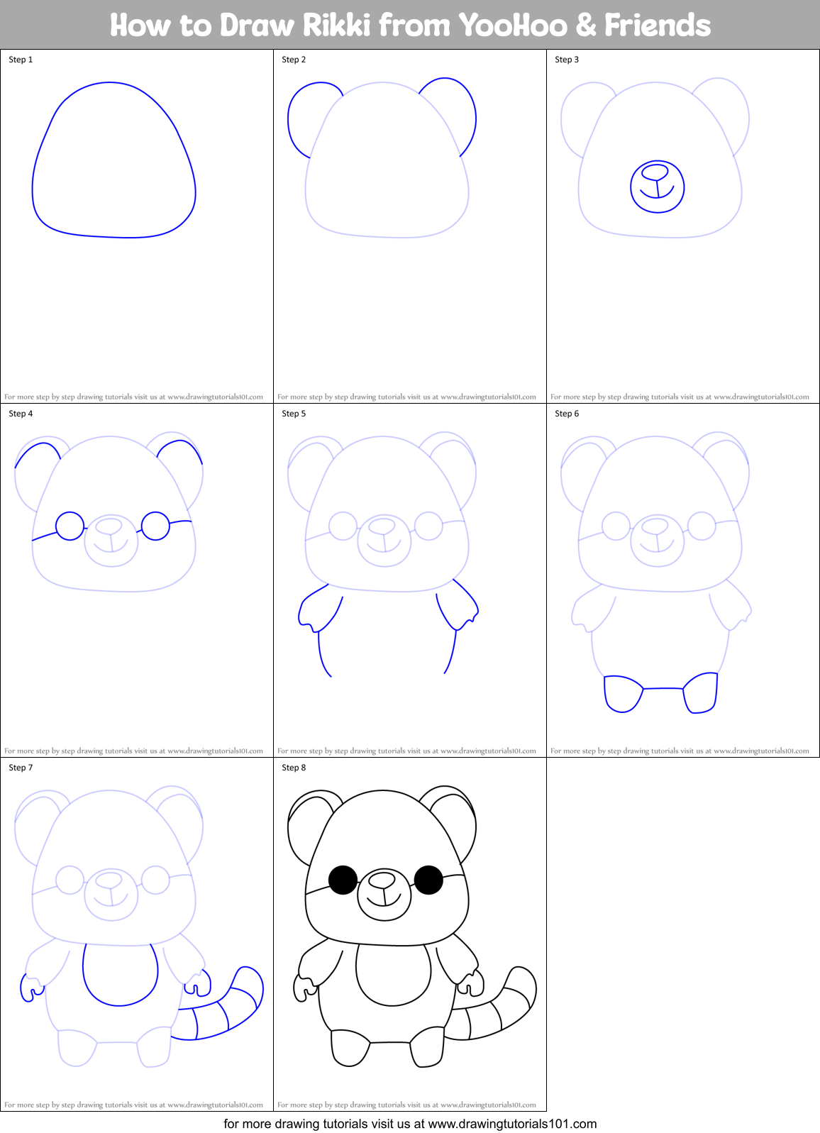 How to Draw Rikki from YooHoo & Friends Printable Step by Step