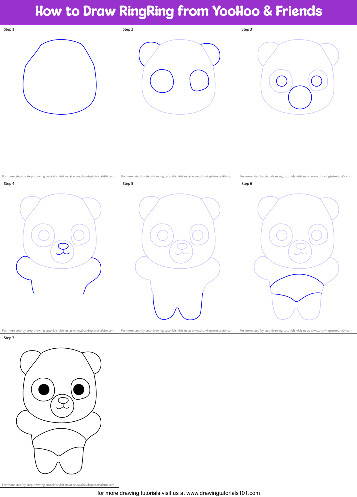 How to Draw RingRing from YooHoo & Friends Printable Step by Step