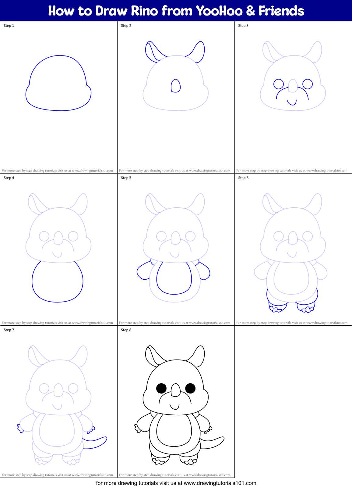 How to Draw Rino from YooHoo & Friends Printable Step by Step