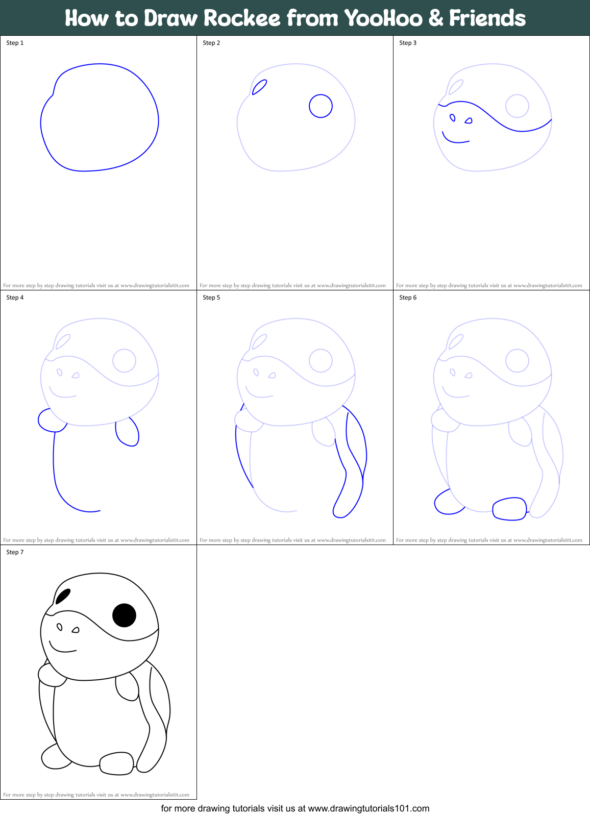 How to Draw Rockee from YooHoo & Friends Printable Step by Step