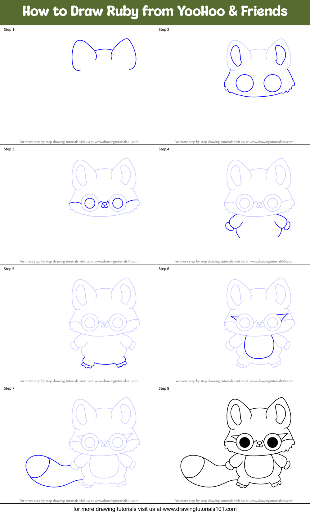 How to Draw Ruby from YooHoo & Friends Printable Step by Step