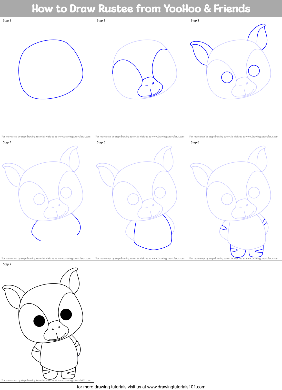 How to Draw Rustee from YooHoo & Friends Printable Step by Step
