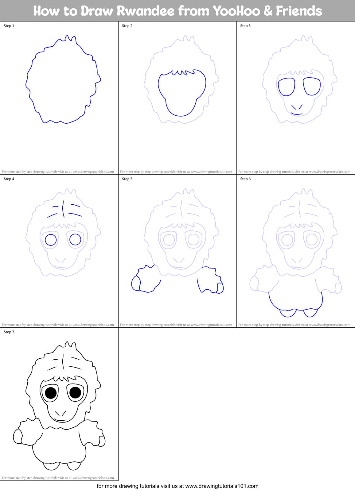 How to Draw Rwandee from YooHoo & Friends Printable Step by Step