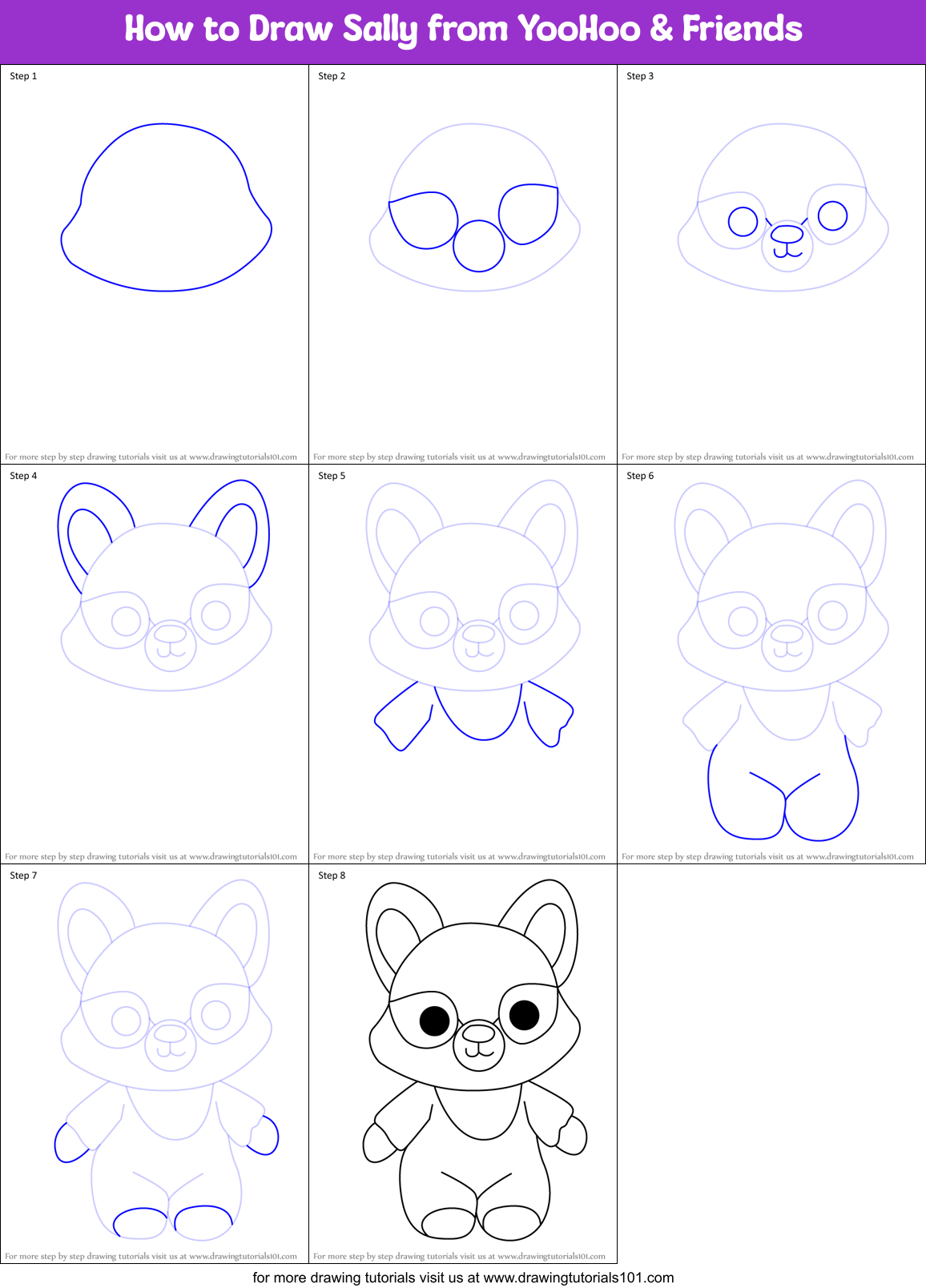 How to Draw Sally from YooHoo & Friends Printable Step by Step