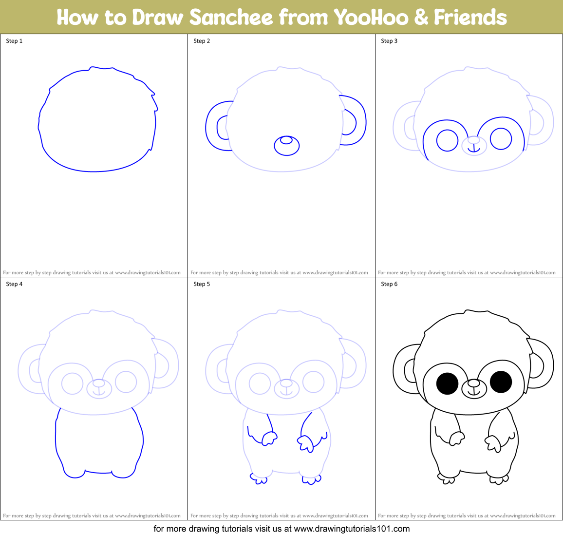 How to Draw Sanchee from YooHoo & Friends Printable Step by Step