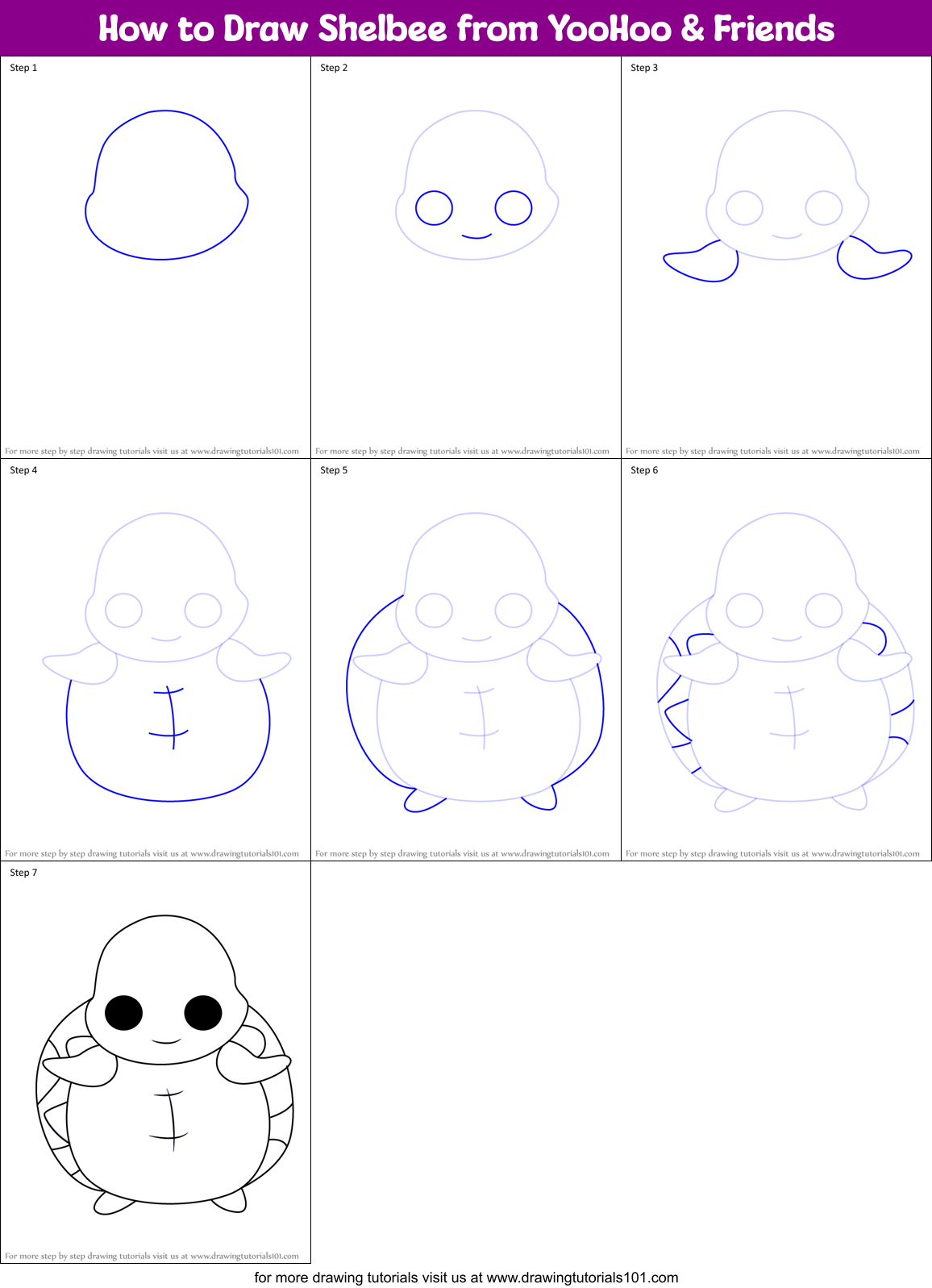 How to Draw Shelbee from YooHoo & Friends Printable Step by Step