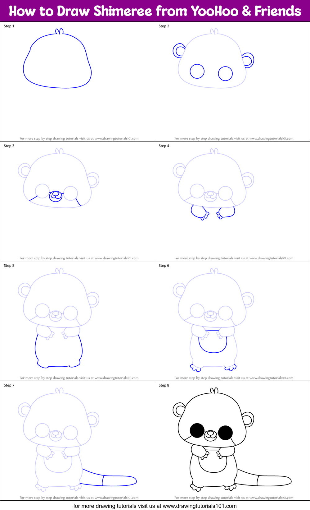 How to Draw Shimeree from YooHoo & Friends Printable Step by Step