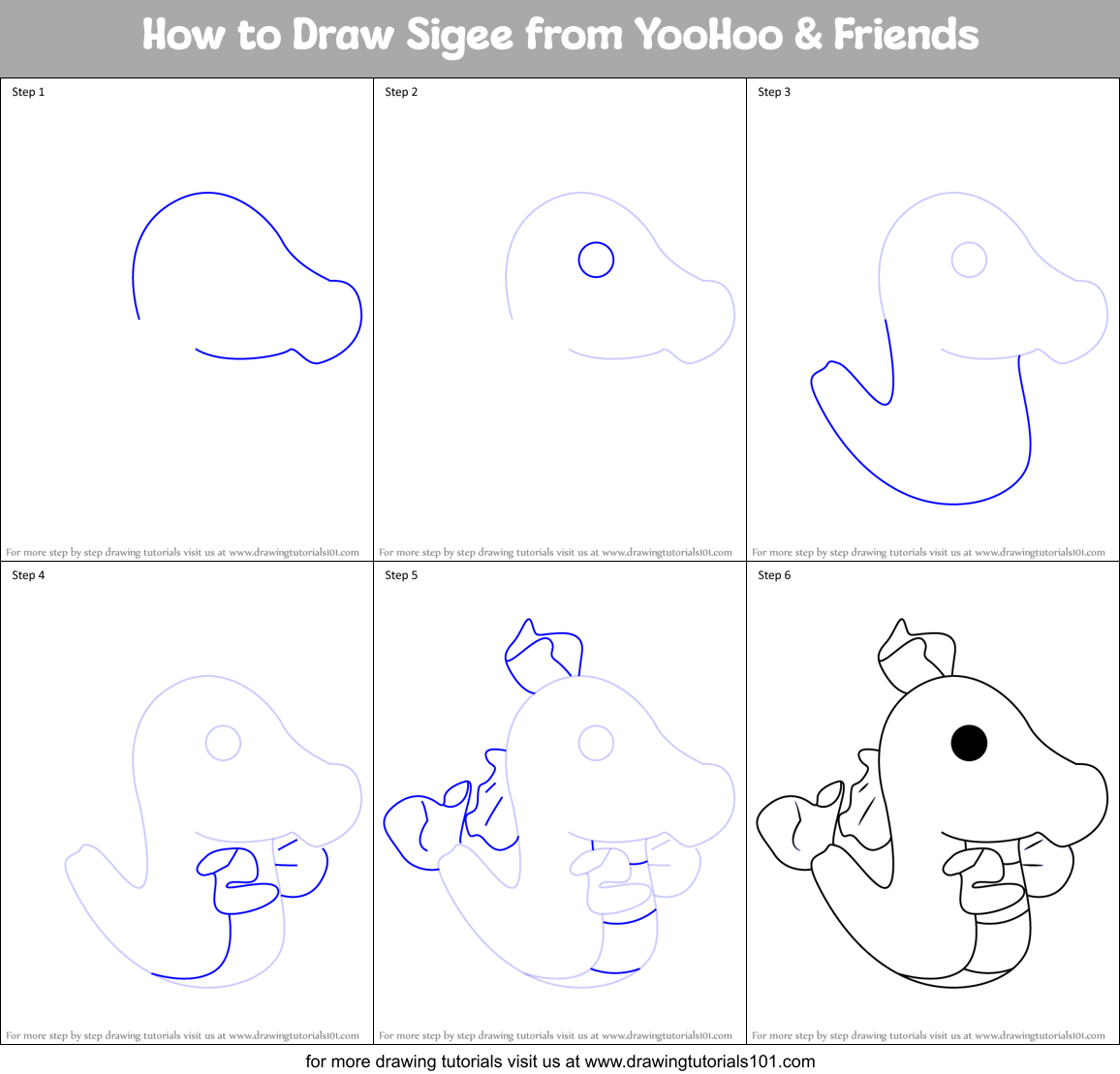 How to Draw Sigee from YooHoo & Friends Printable Step by Step
