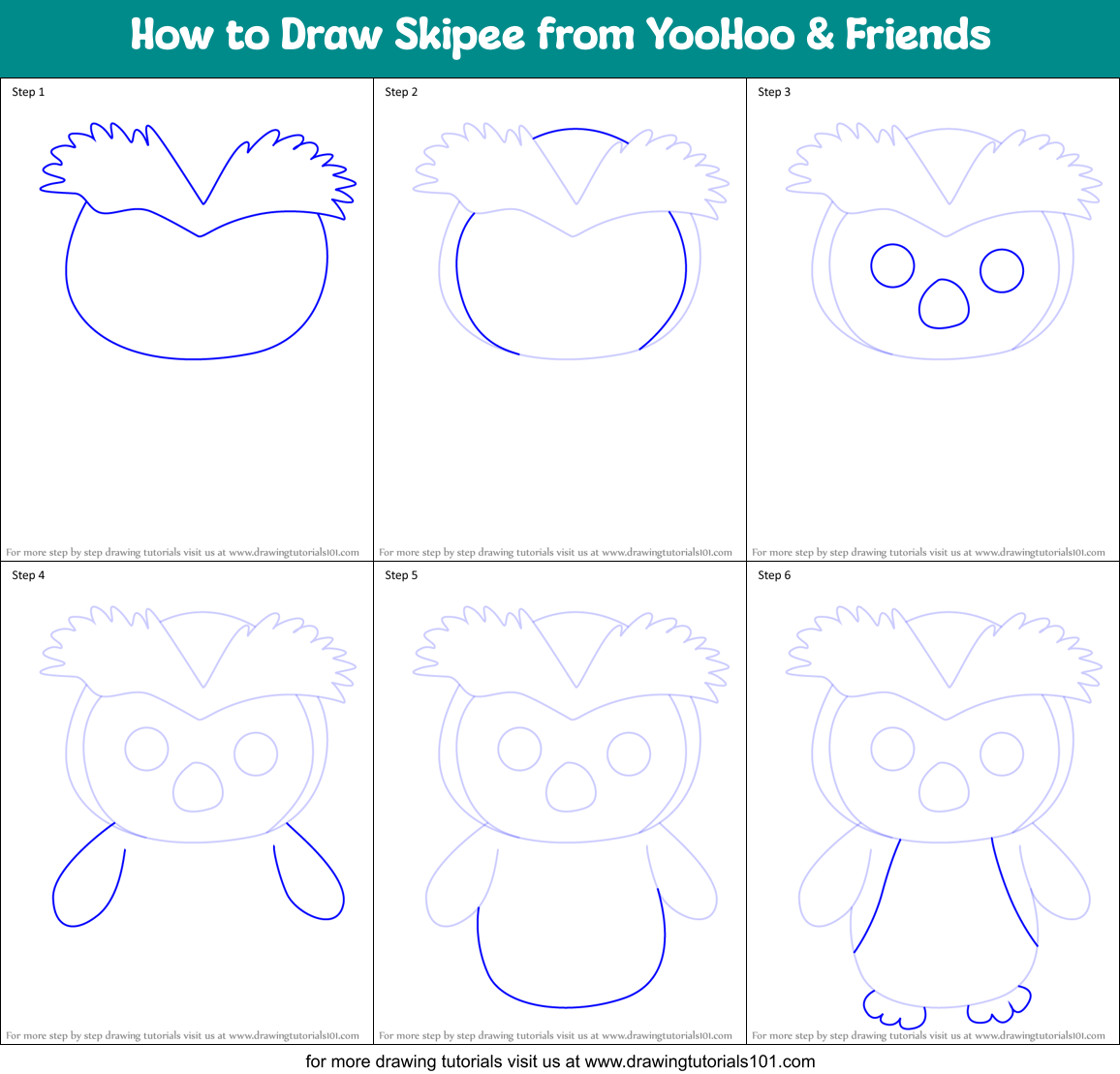 How to Draw Skipee from YooHoo & Friends Printable Step by Step