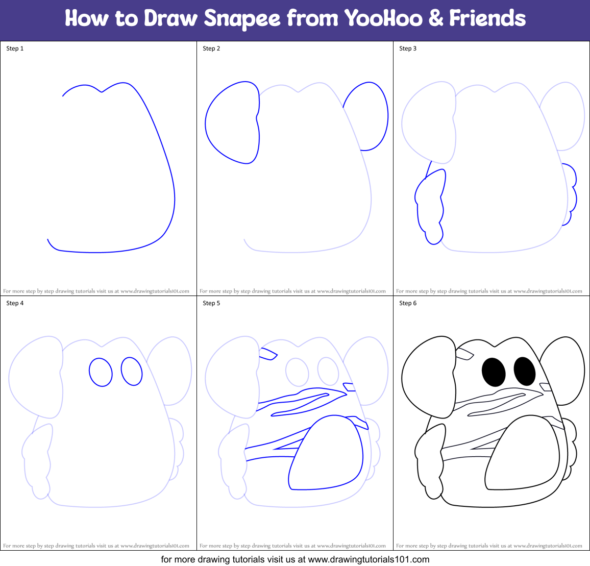 How to Draw Snapee from YooHoo & Friends Printable Step by Step
