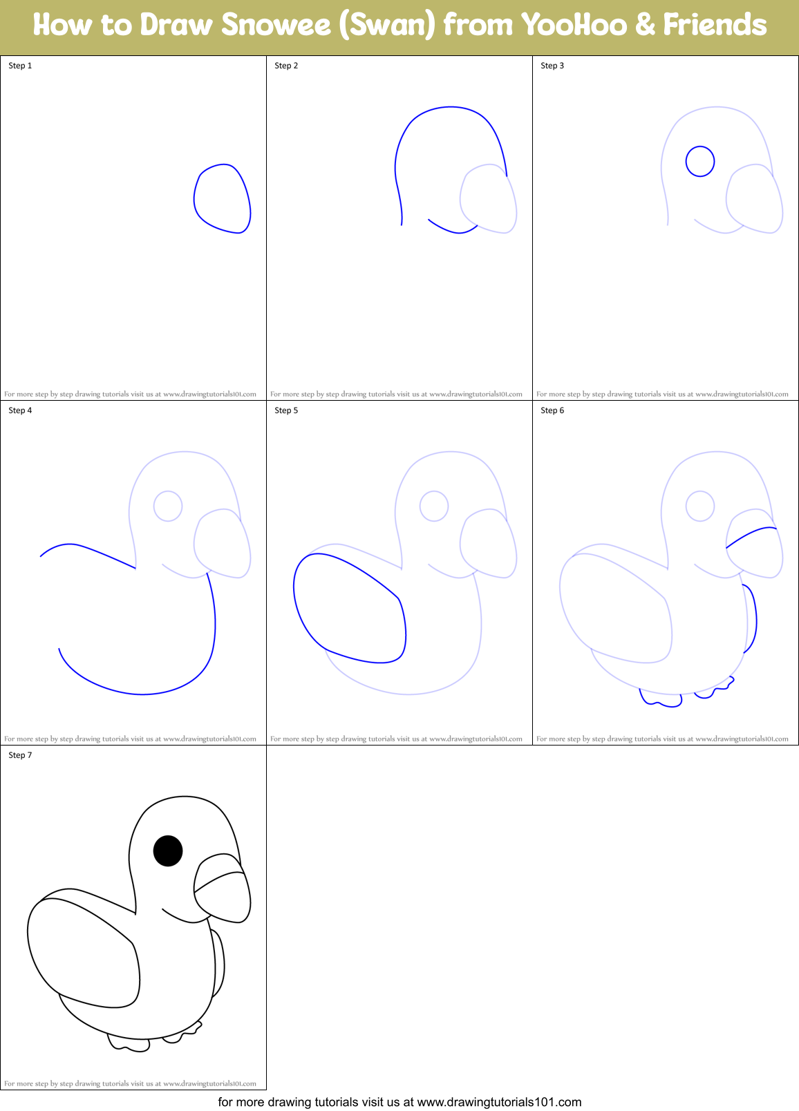 How to Draw Snowee (Swan) from YooHoo & Friends Printable Step by Step