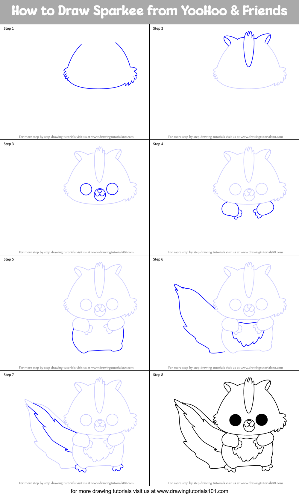 How to Draw Sparkee from YooHoo & Friends Printable Step by Step