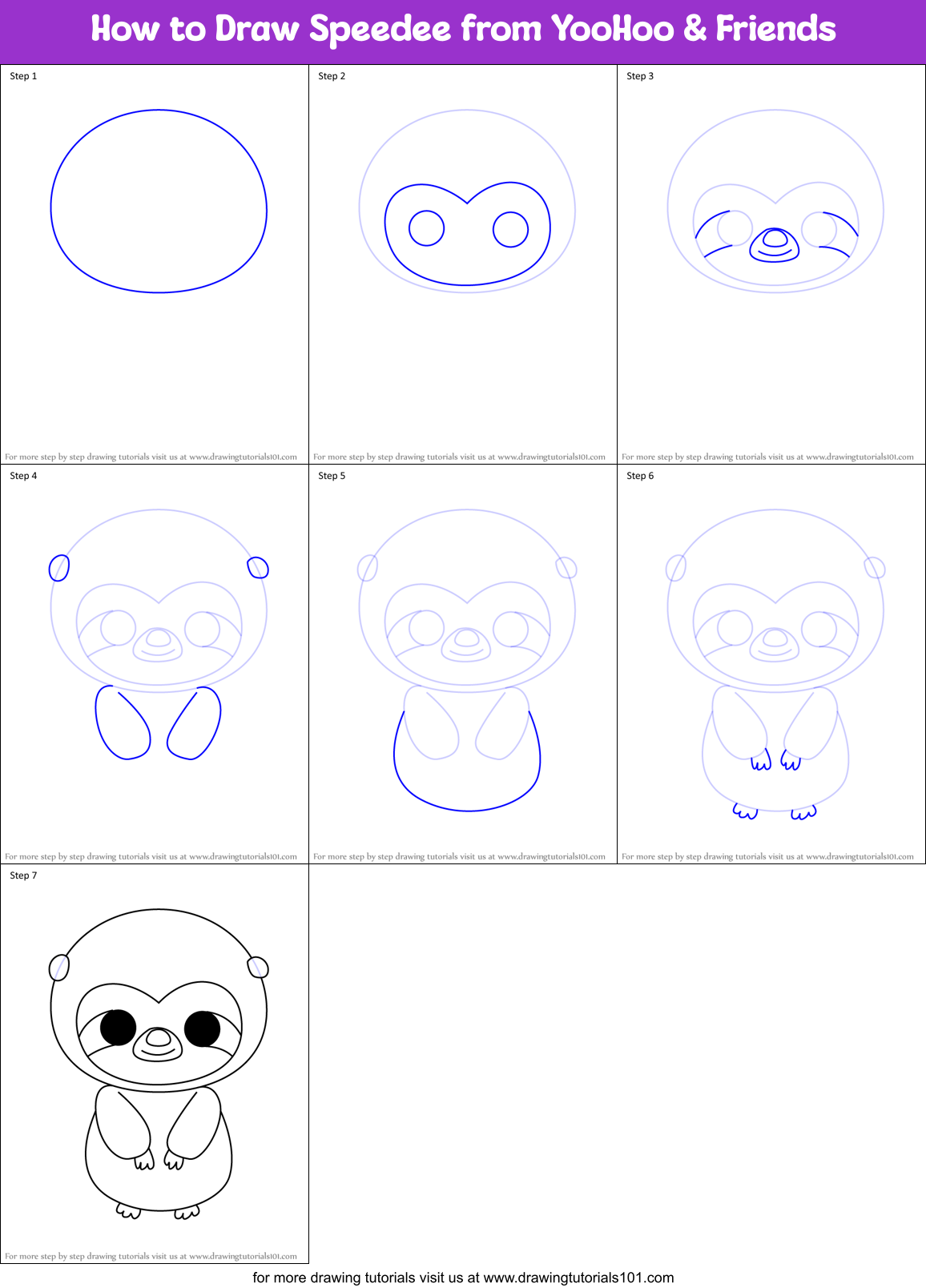 How to Draw Speedee from YooHoo & Friends Printable Step by Step