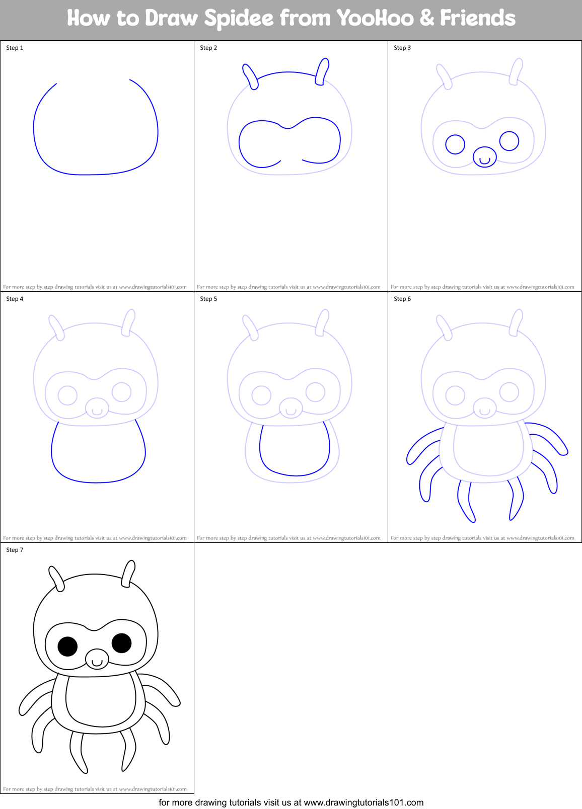 How to Draw Spidee from YooHoo & Friends Printable Step by Step