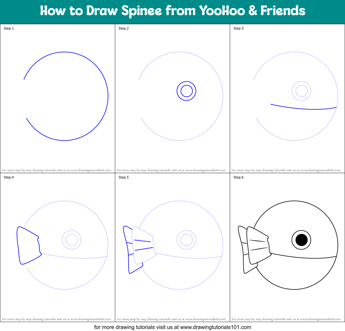 How to Draw Spinee from YooHoo & Friends Printable Step by Step