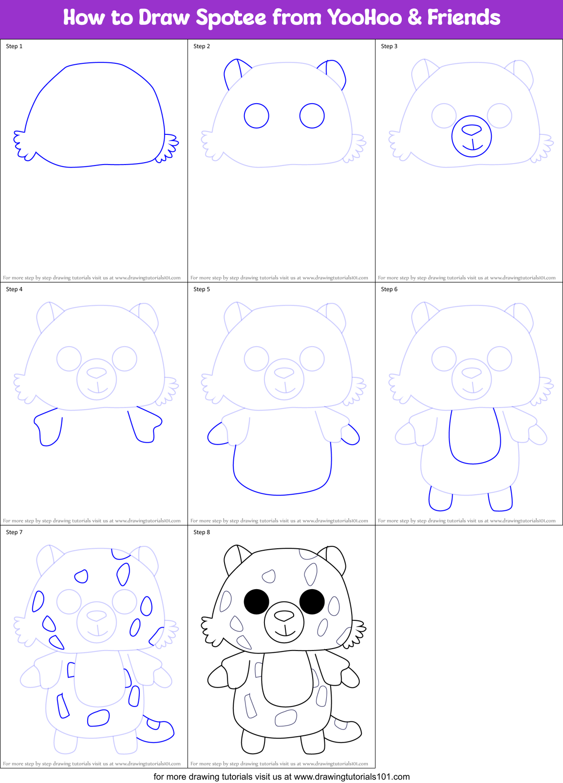 How to Draw Spotee from YooHoo & Friends Printable Step by Step