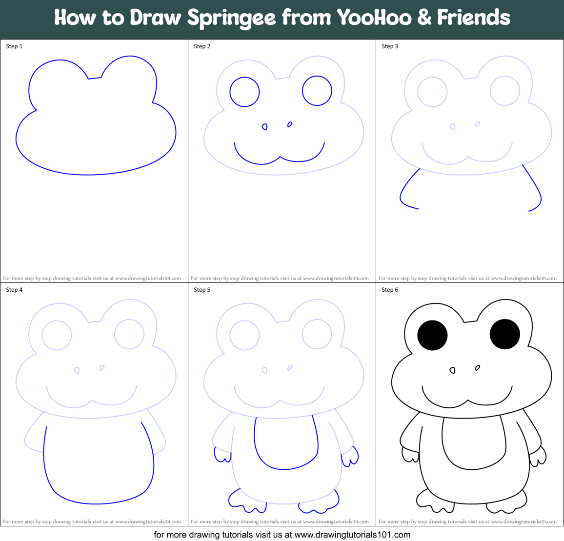 How to Draw Springee from YooHoo & Friends Printable Step by Step