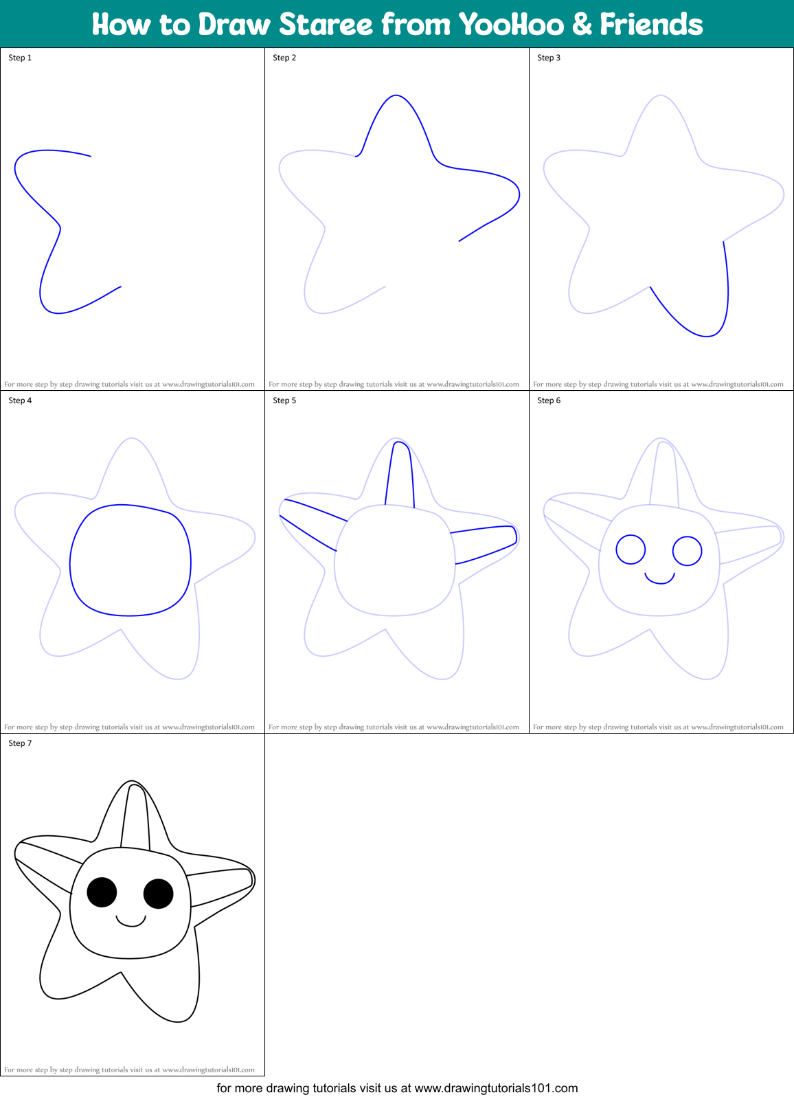 How to Draw Staree from YooHoo & Friends Printable Step by Step