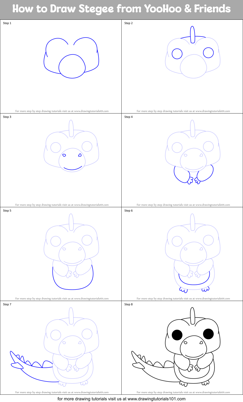 How to Draw Stegee from YooHoo & Friends Printable Step by Step