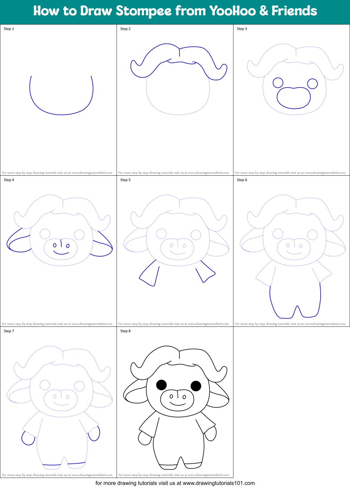 How to Draw Stompee from YooHoo & Friends Printable Step by Step