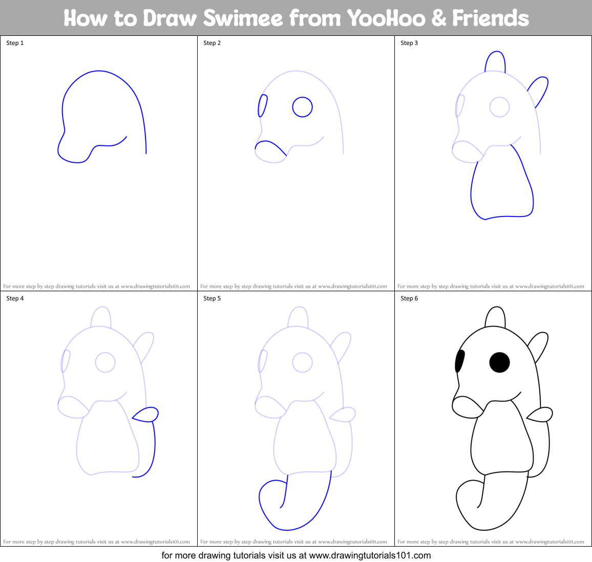 How to Draw Swimee from YooHoo & Friends Printable Step by Step