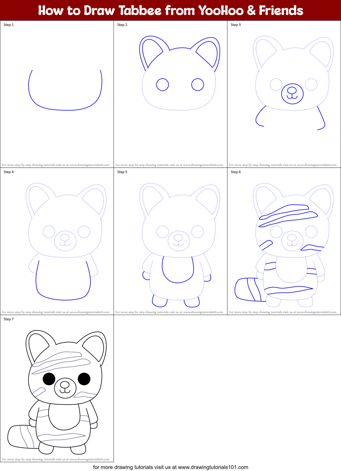 How to Draw Tabbee from YooHoo & Friends Printable Step by Step
