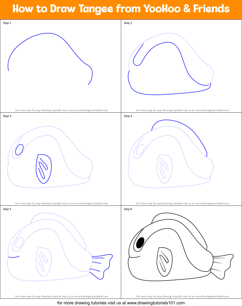 How to Draw Tangee from YooHoo & Friends Printable Step by Step
