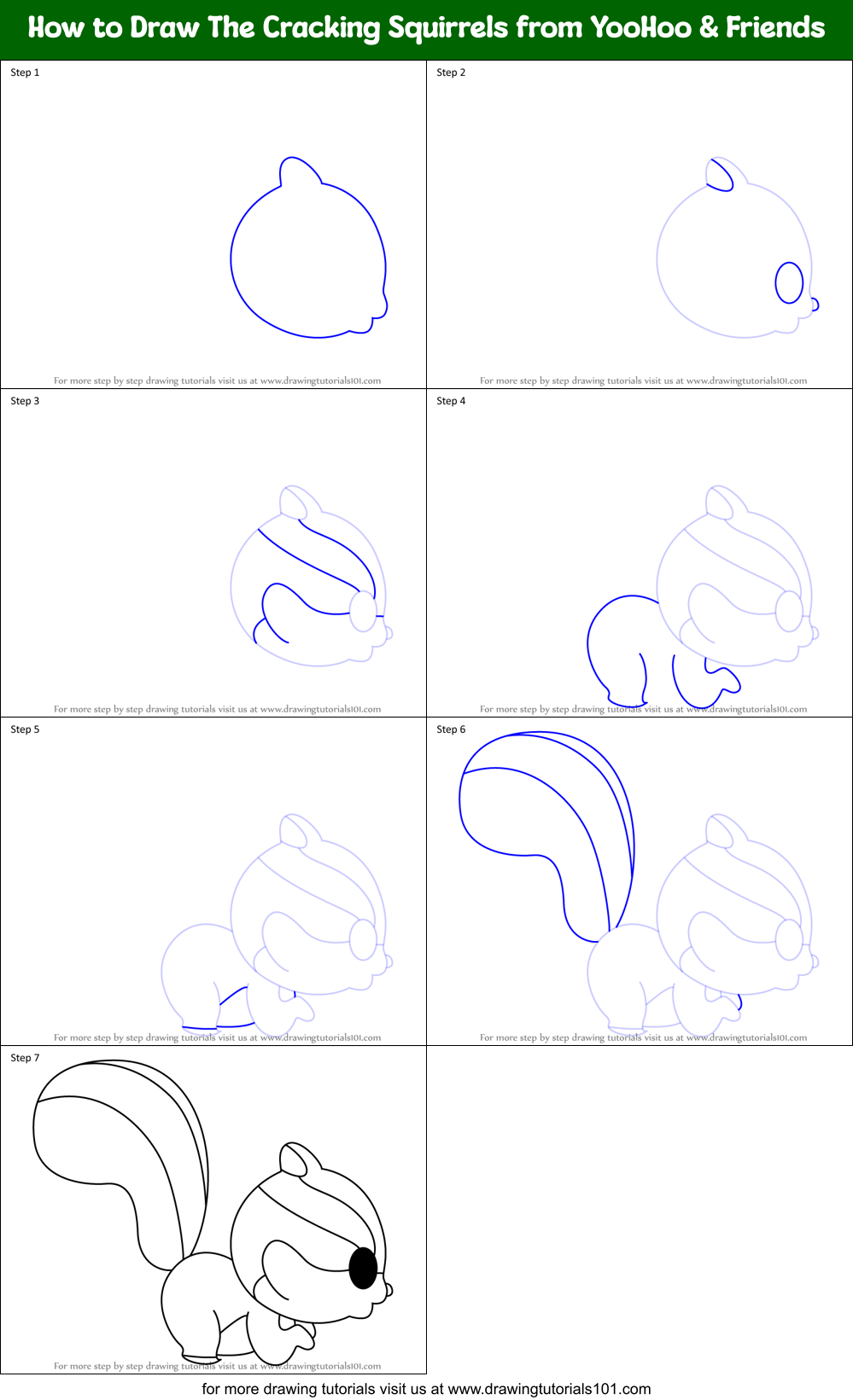 How to Draw The Cracking Squirrels from YooHoo & Friends Printable Step by Step