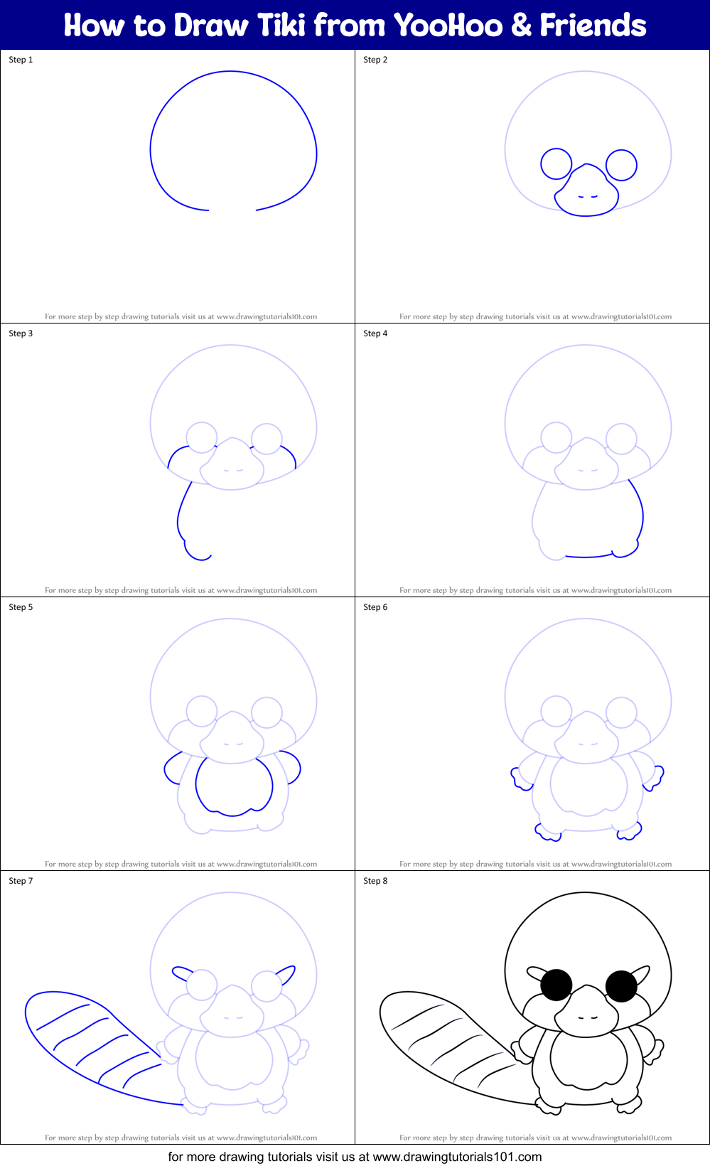How to Draw Tiki from YooHoo & Friends Printable Step by Step