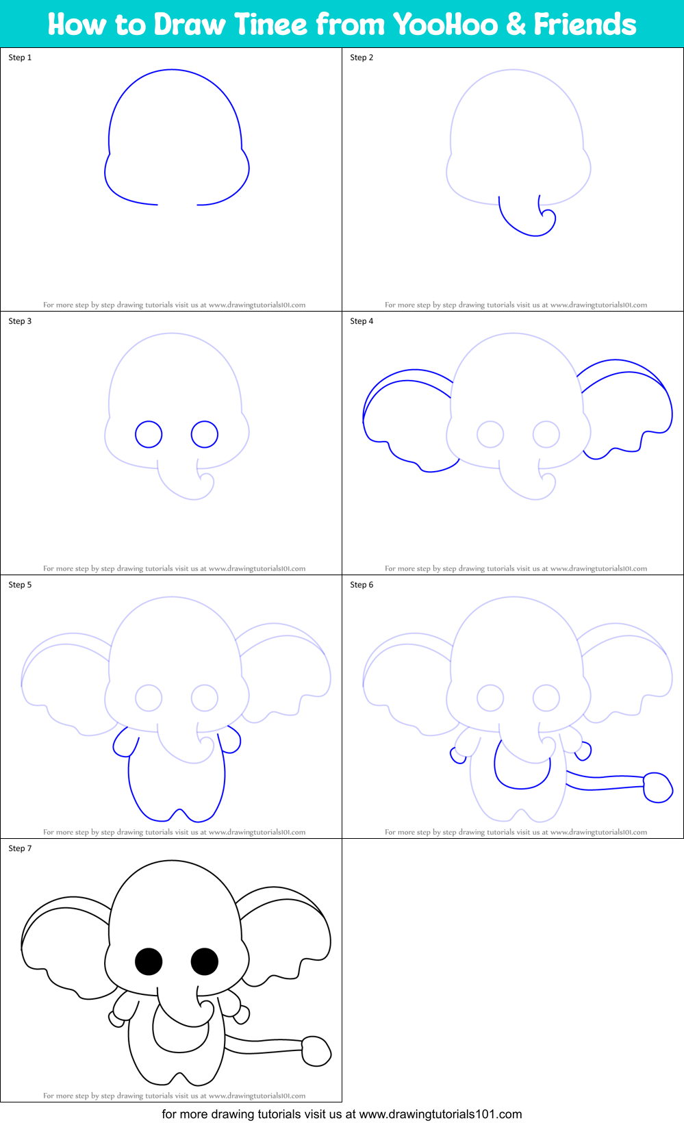 How to Draw Tinee from YooHoo & Friends Printable Step by Step