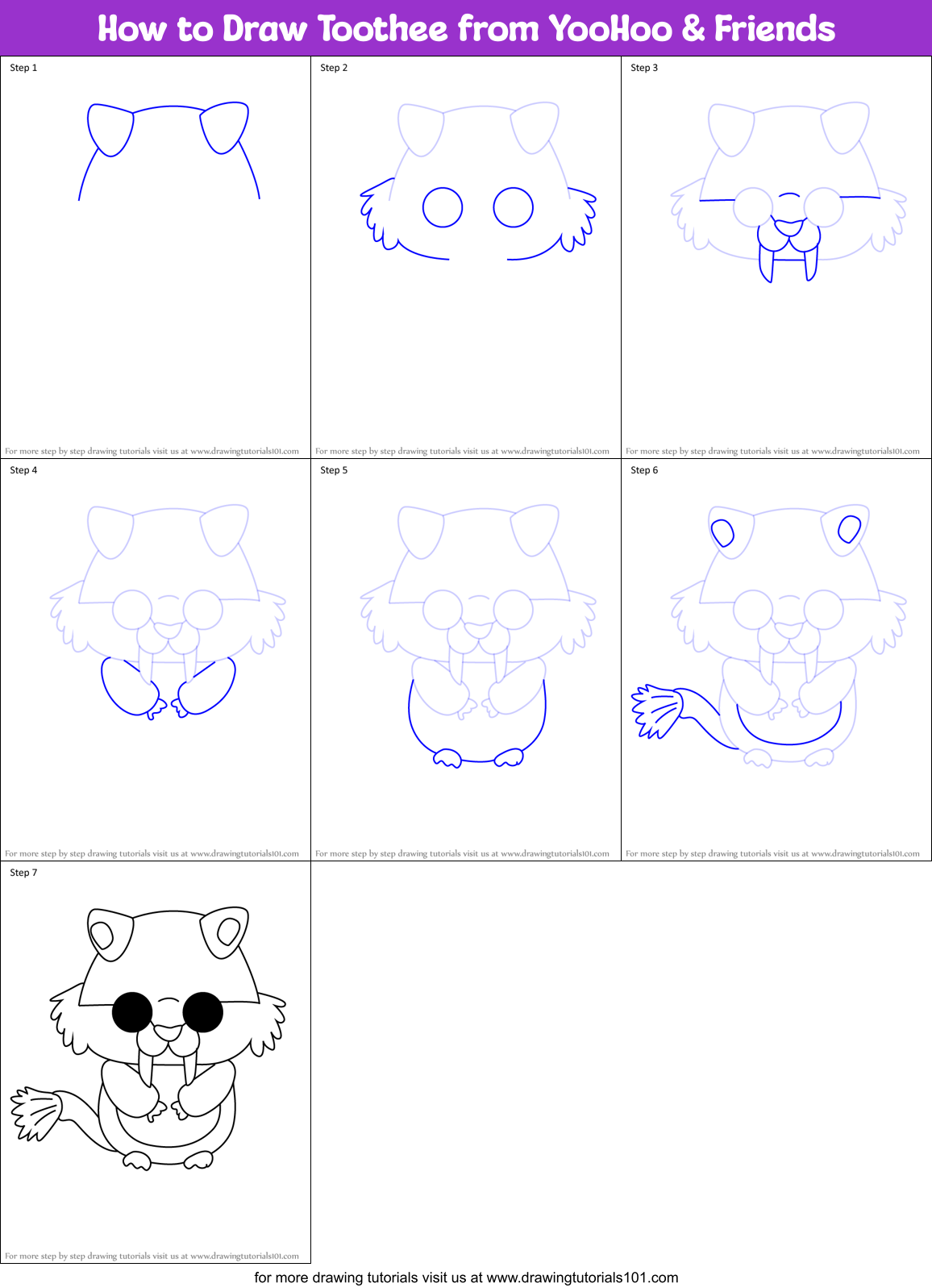 How to Draw Toothee from YooHoo & Friends Printable Step by Step