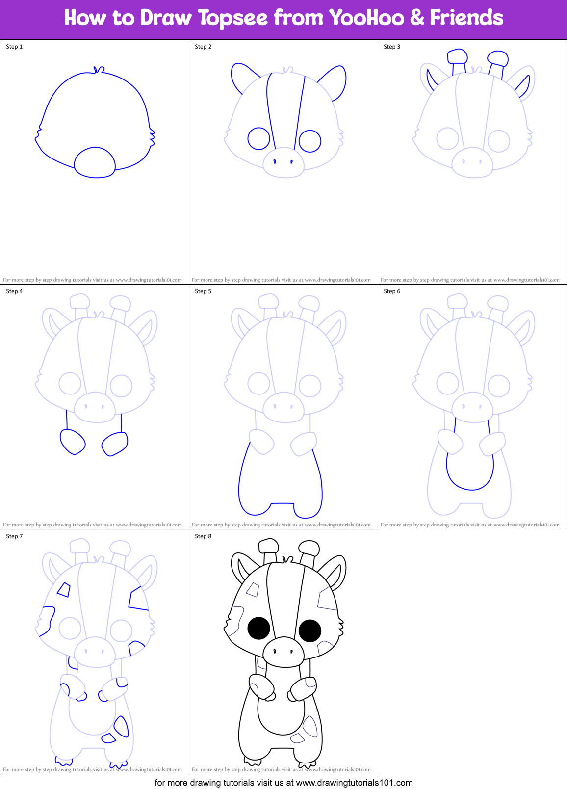 How to Draw Topsee from YooHoo & Friends Printable Step by Step