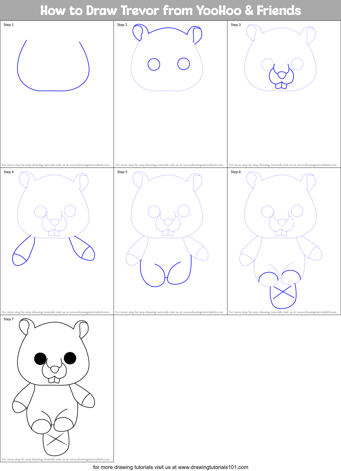 How to Draw Trevor from YooHoo & Friends Printable Step by Step