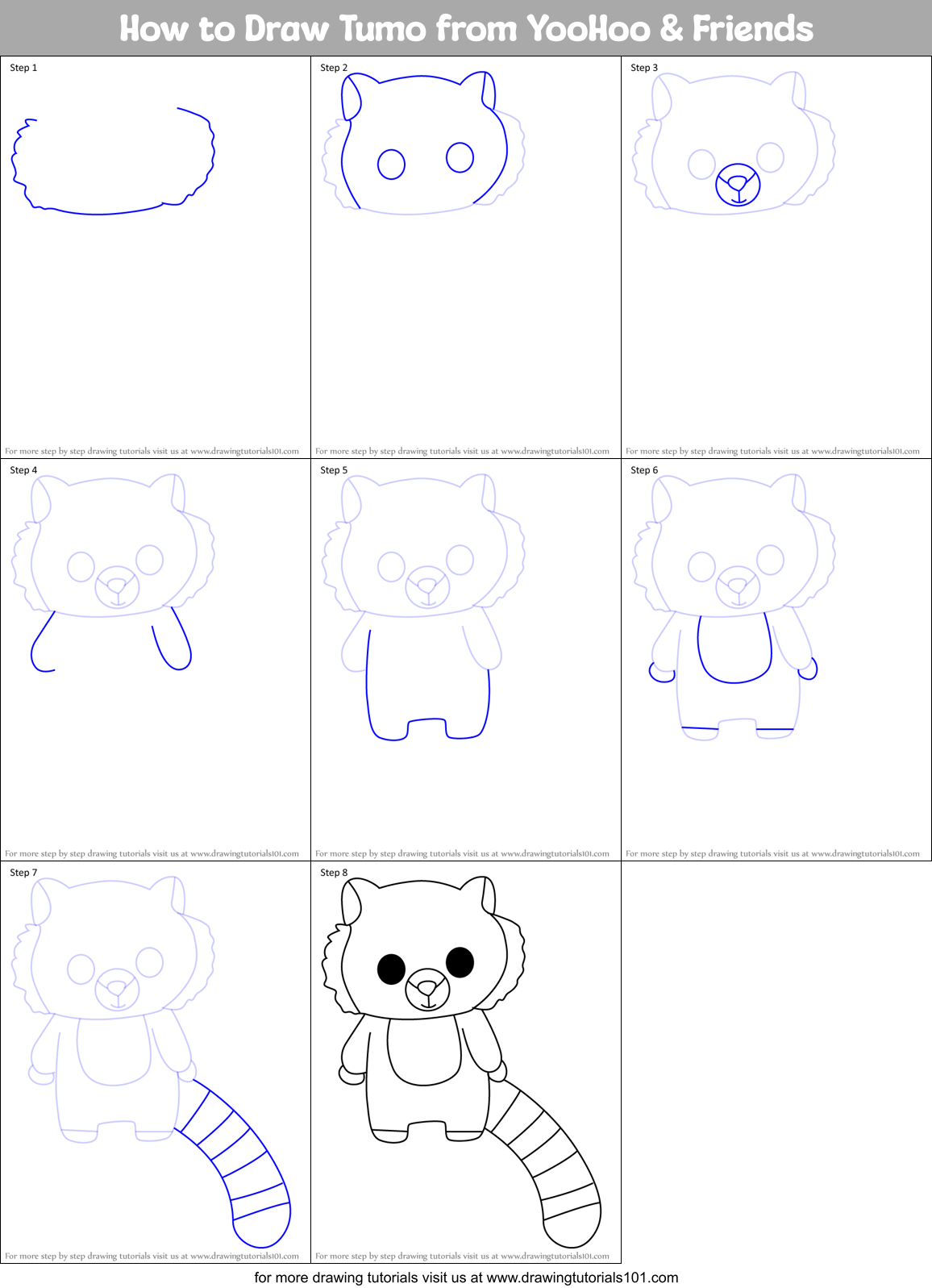 How to Draw Tumo from YooHoo & Friends Printable Step by Step
