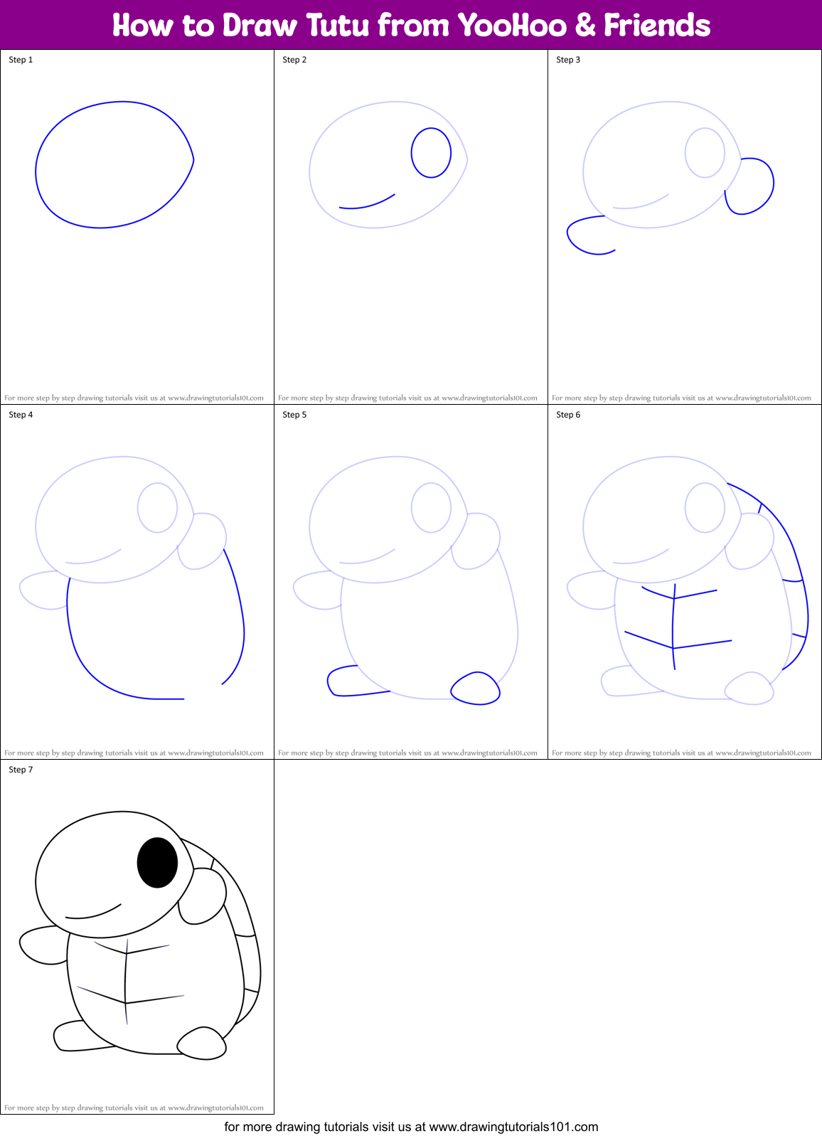 How to Draw Tutu from YooHoo & Friends Printable Step by Step