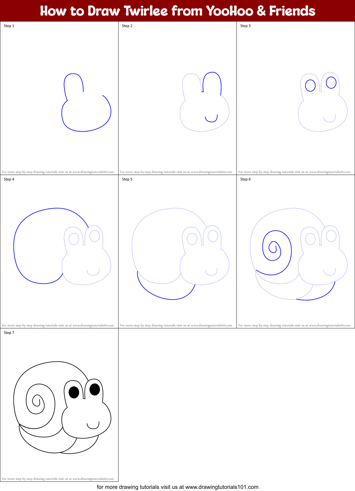 How to Draw Twirlee from YooHoo & Friends Printable Step by Step