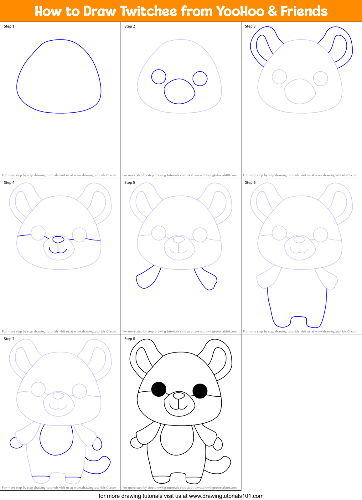 How to Draw Twitchee from YooHoo & Friends Printable Step by Step