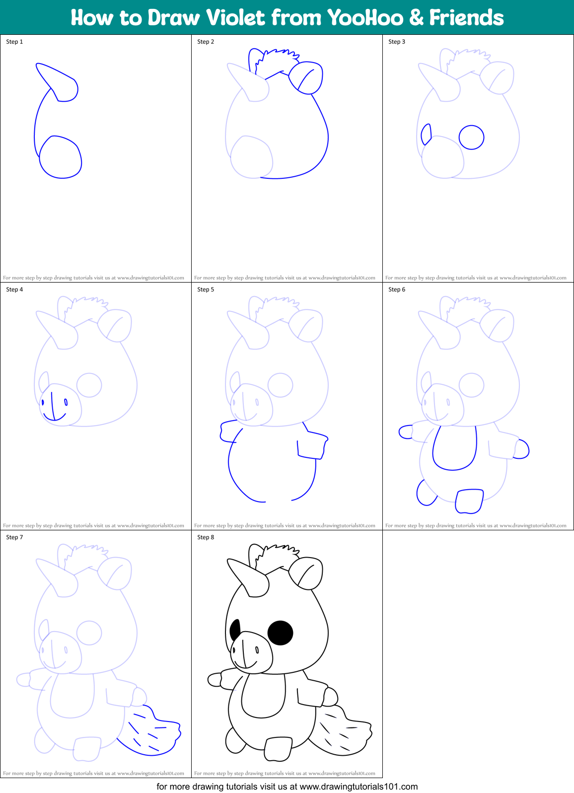 How to Draw Violet from YooHoo & Friends Printable Step by Step