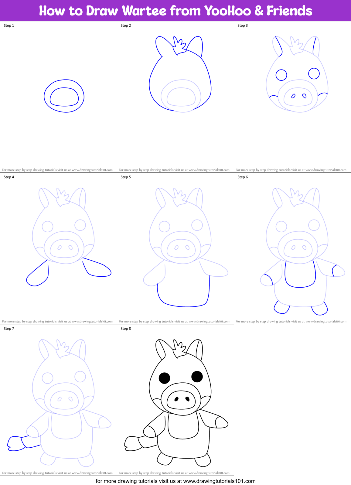 How to Draw Wartee from YooHoo & Friends Printable Step by Step