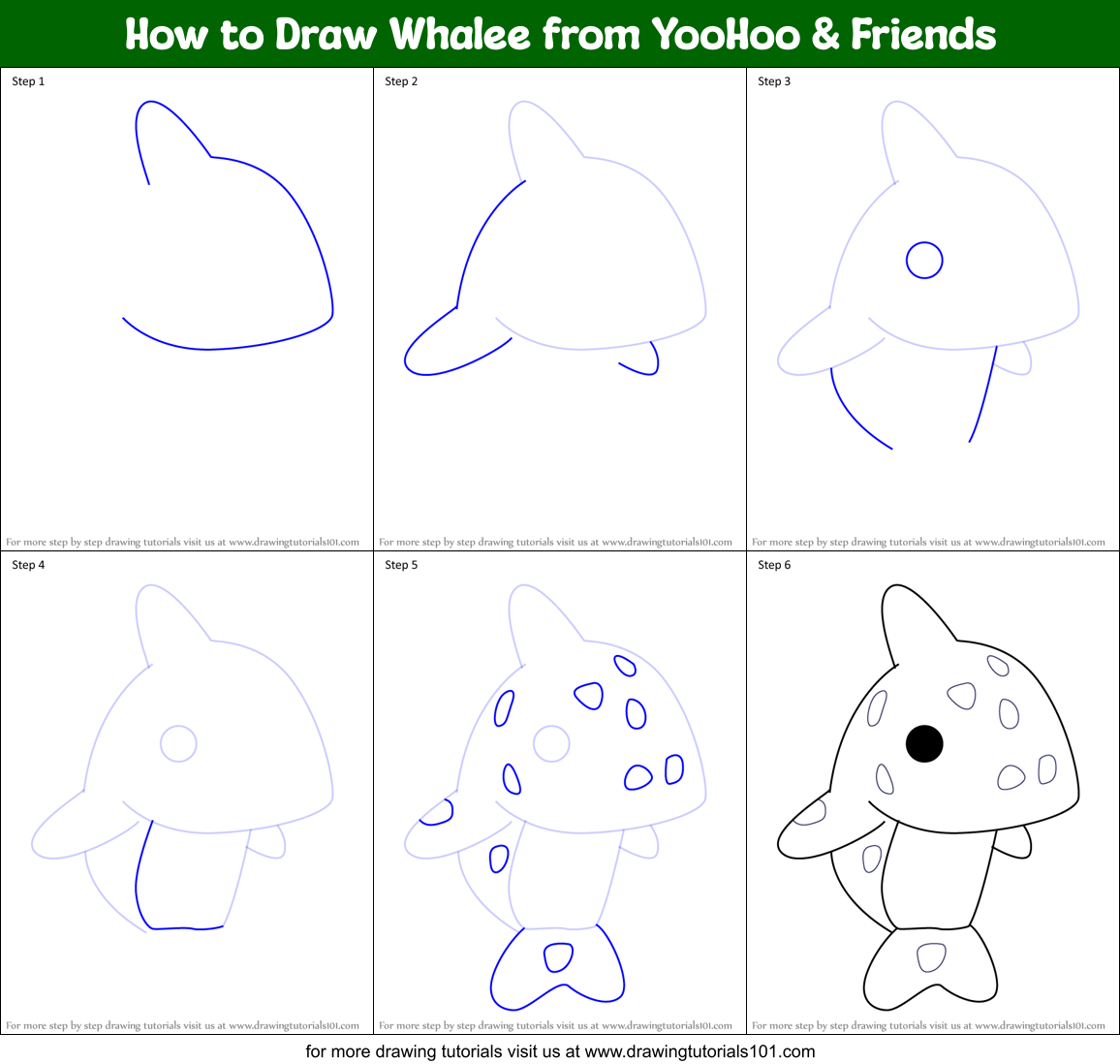 How to Draw Whalee from YooHoo & Friends Printable Step by Step