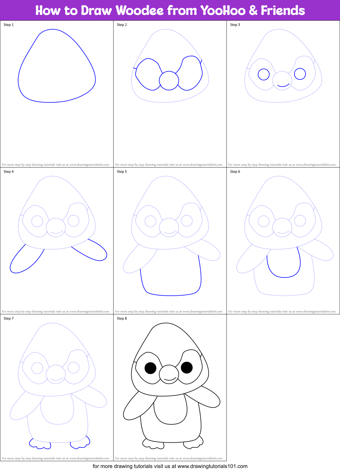 How to Draw Woodee from YooHoo & Friends Printable Step by Step