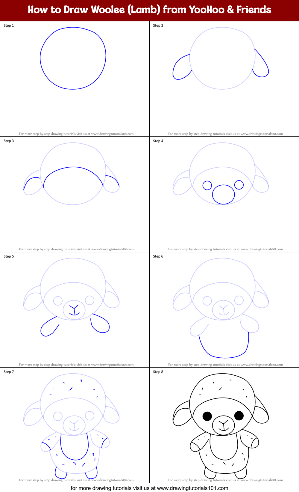 How to Draw Woolee (Lamb) from YooHoo & Friends Printable Step by Step
