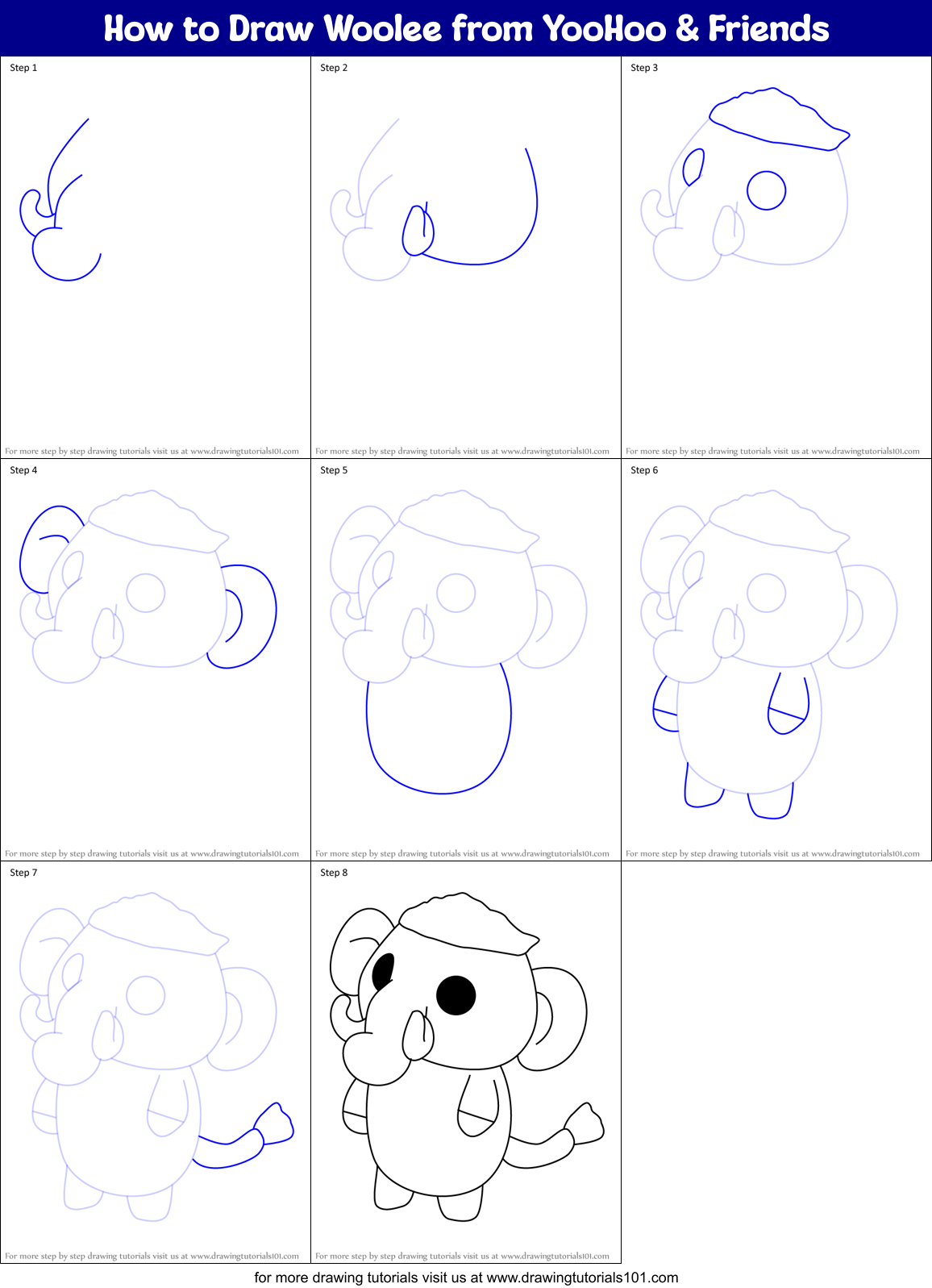How to Draw Woolee from YooHoo & Friends Printable Step by Step