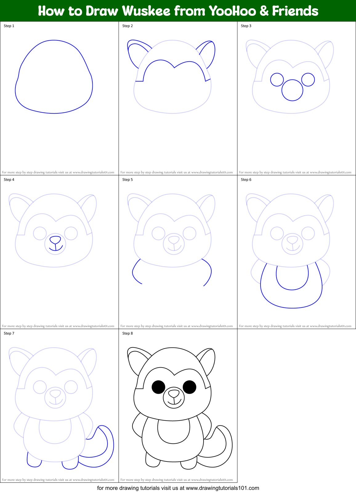 How to Draw Wuskee from YooHoo & Friends Printable Step by Step