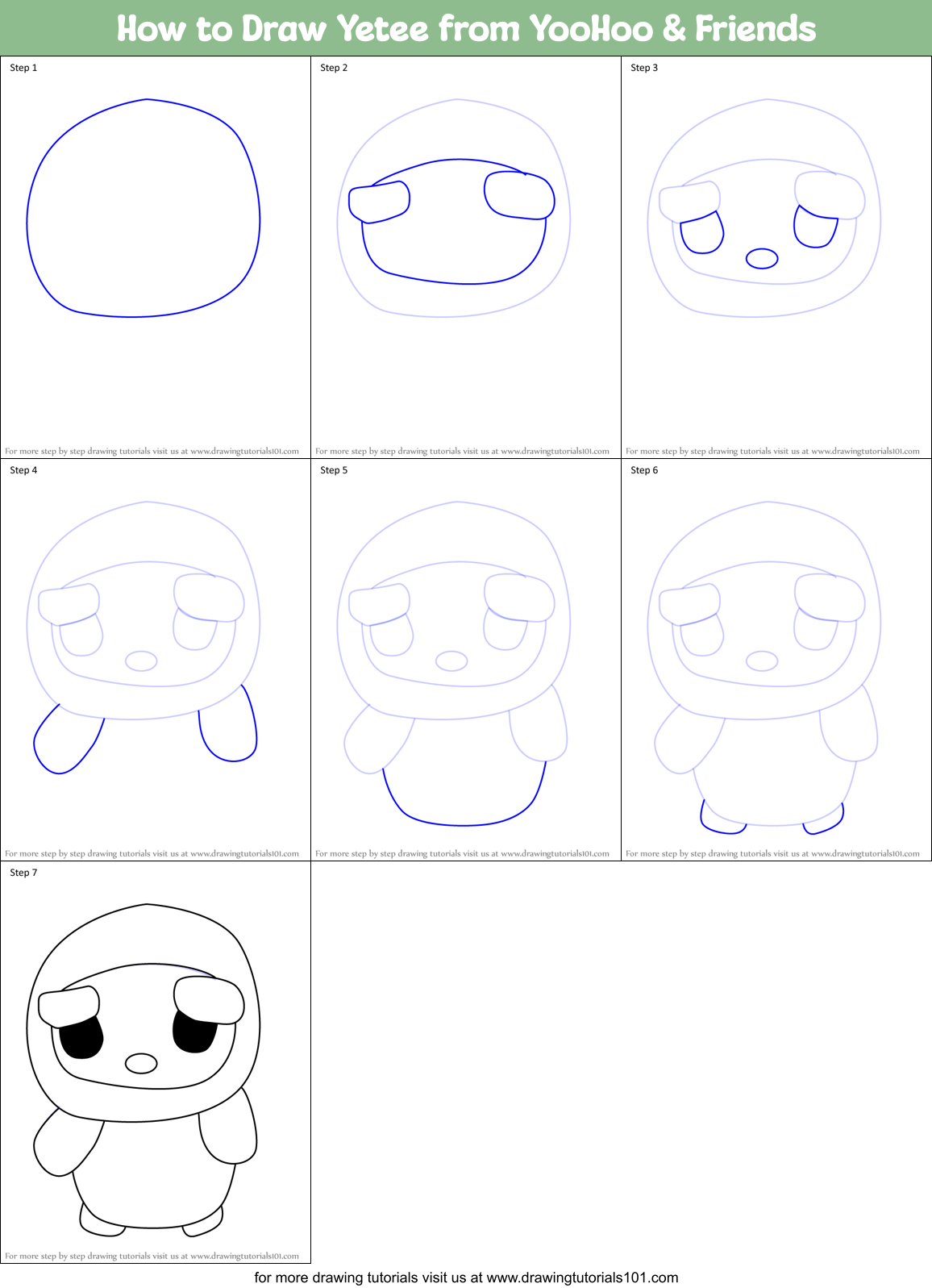 How to Draw Yetee from YooHoo & Friends Printable Step by Step